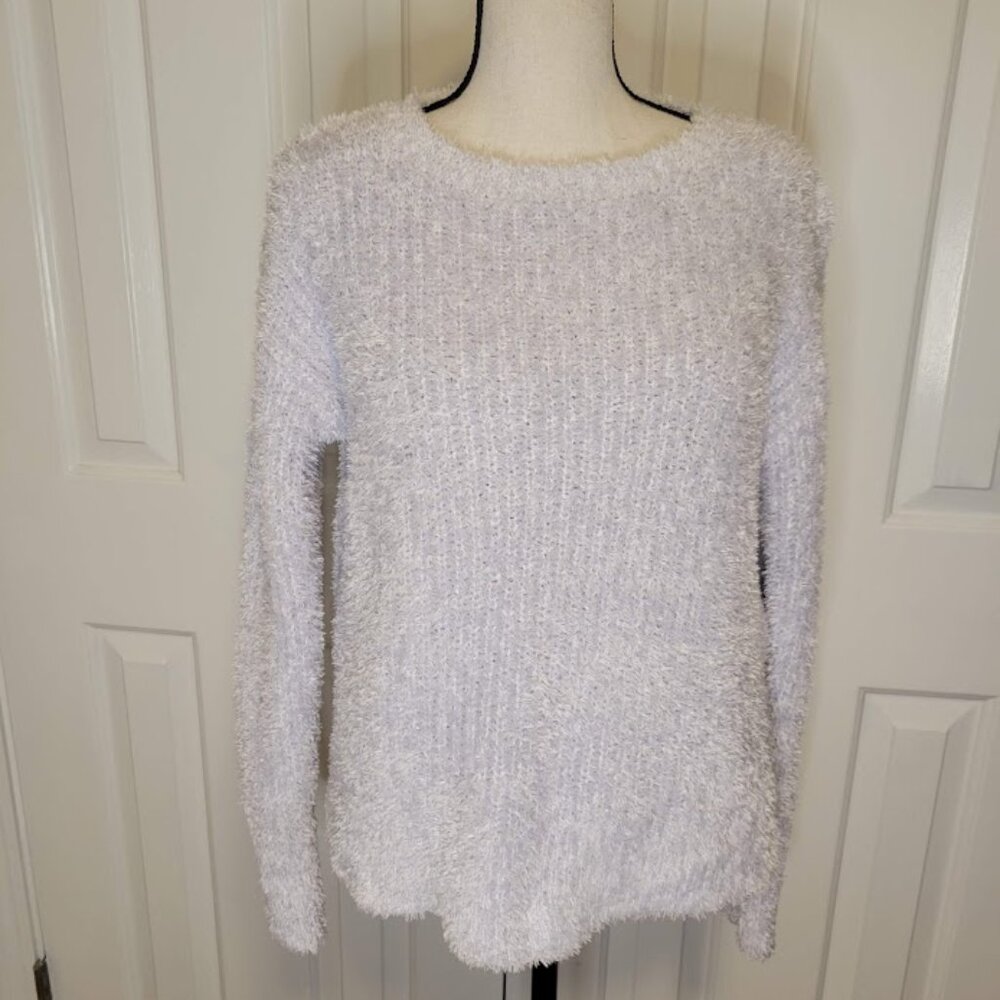 Ellen Tracy Lavender Fuzzy Textured Knit Sweater Size S High Low Hem